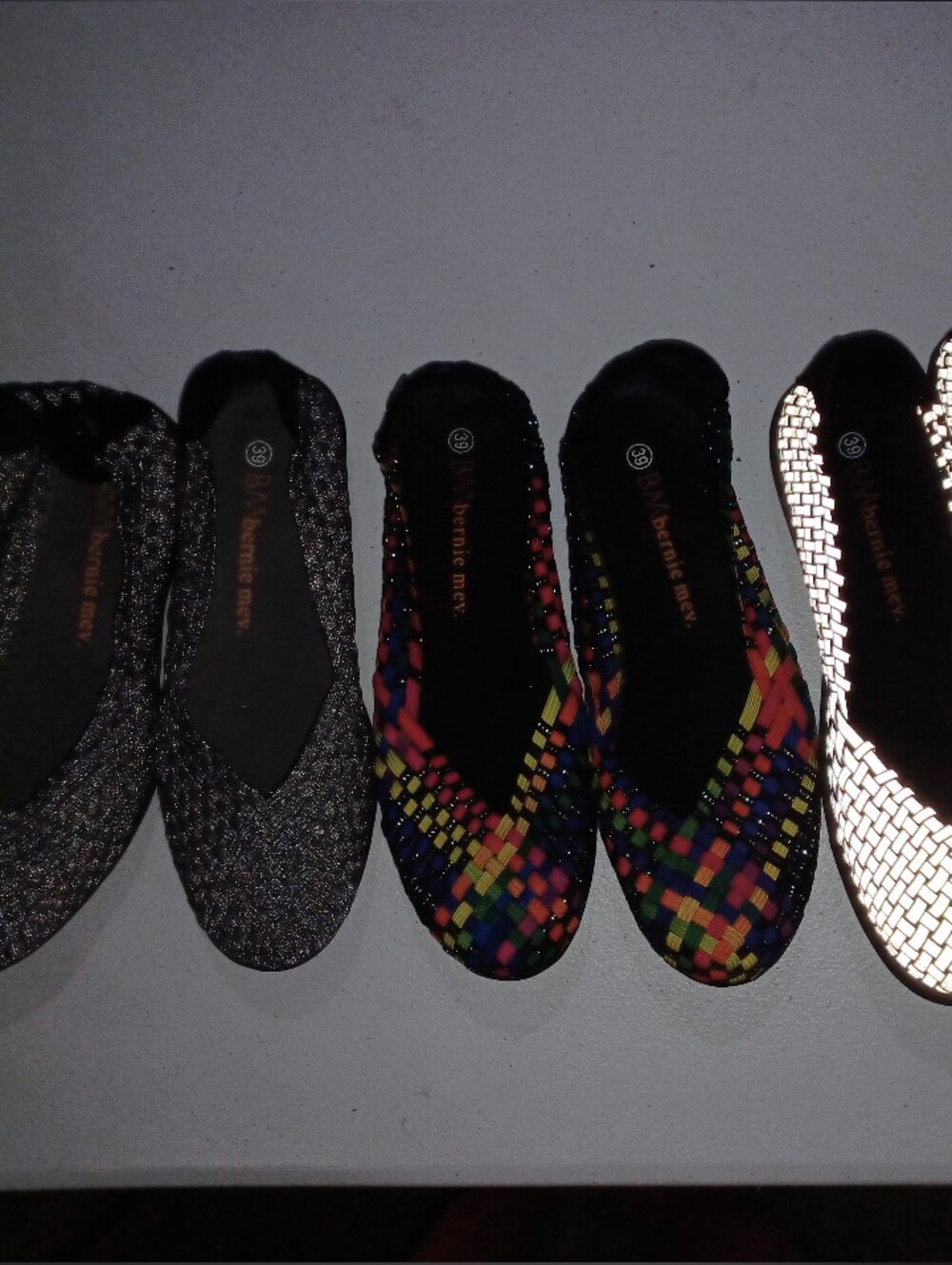 bernie mev. Women’s Woven Slip-On Flats in Black, Multicolor, and Metallic